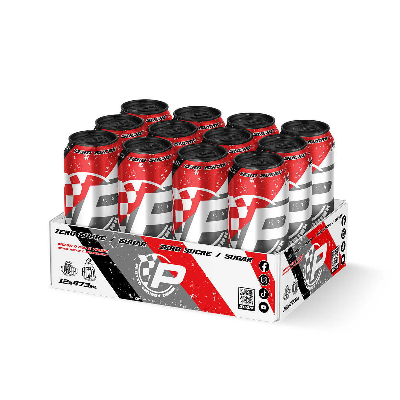 Platto Energy Drink - Melon d'eau & Fraise Zero Sucre ( 12x )