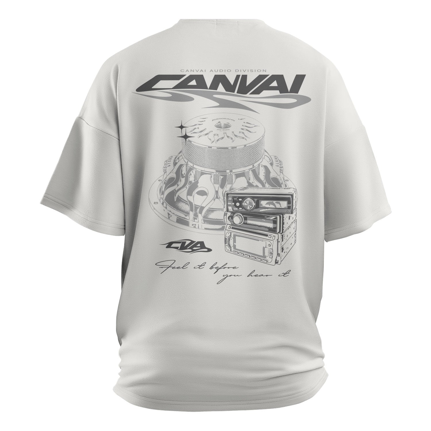 Drop Shoulder T-shirt "Audio Bahn" in White - Canvai