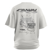 Drop Shoulder T-shirt "Audio Bahn" in White - Canvai