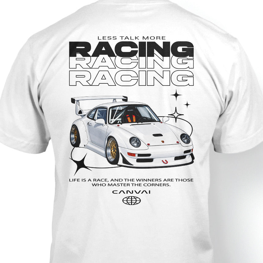 T-shirt "Less talk more racing" in White