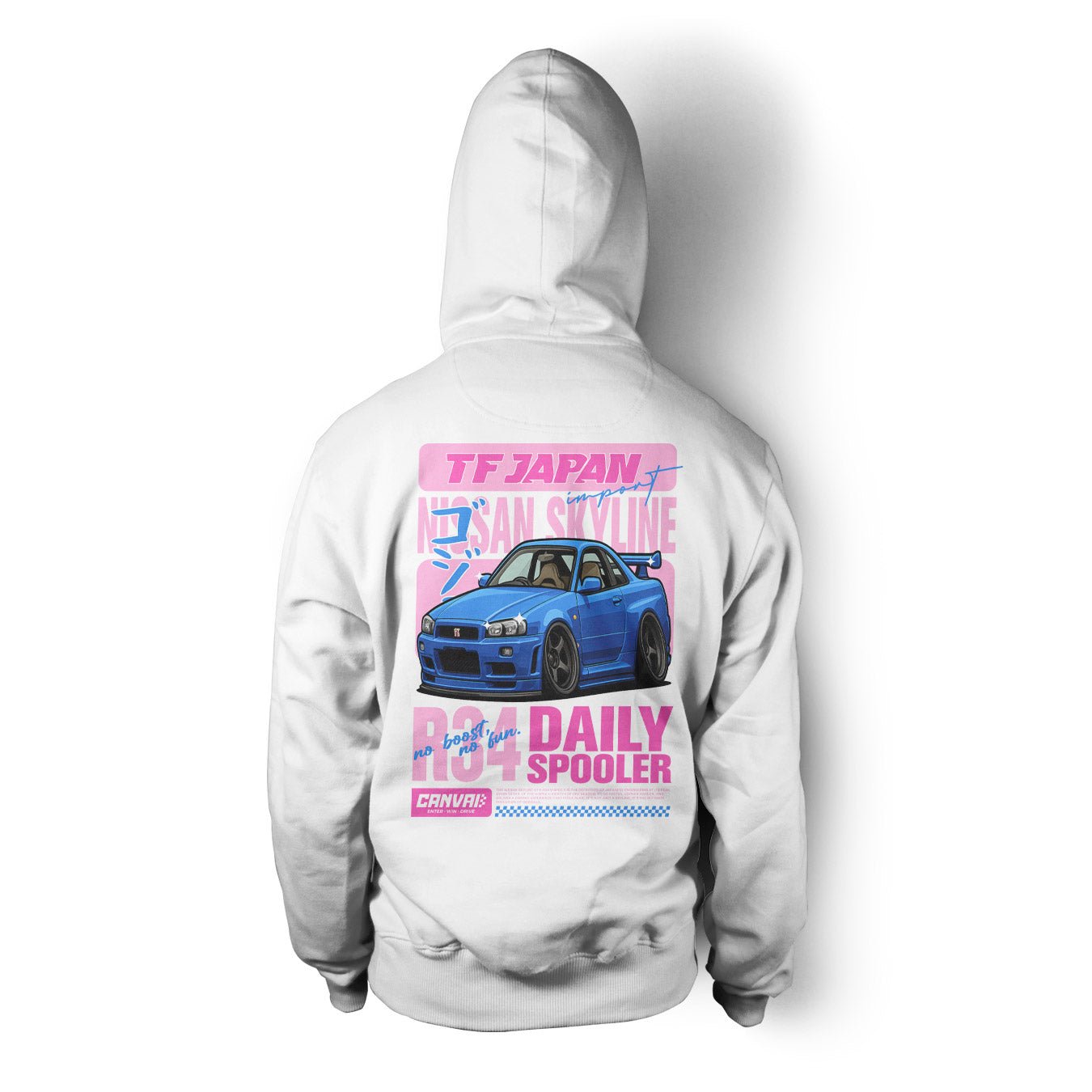 Unisex Hoodie "TFJapan R34" in White - Canvai