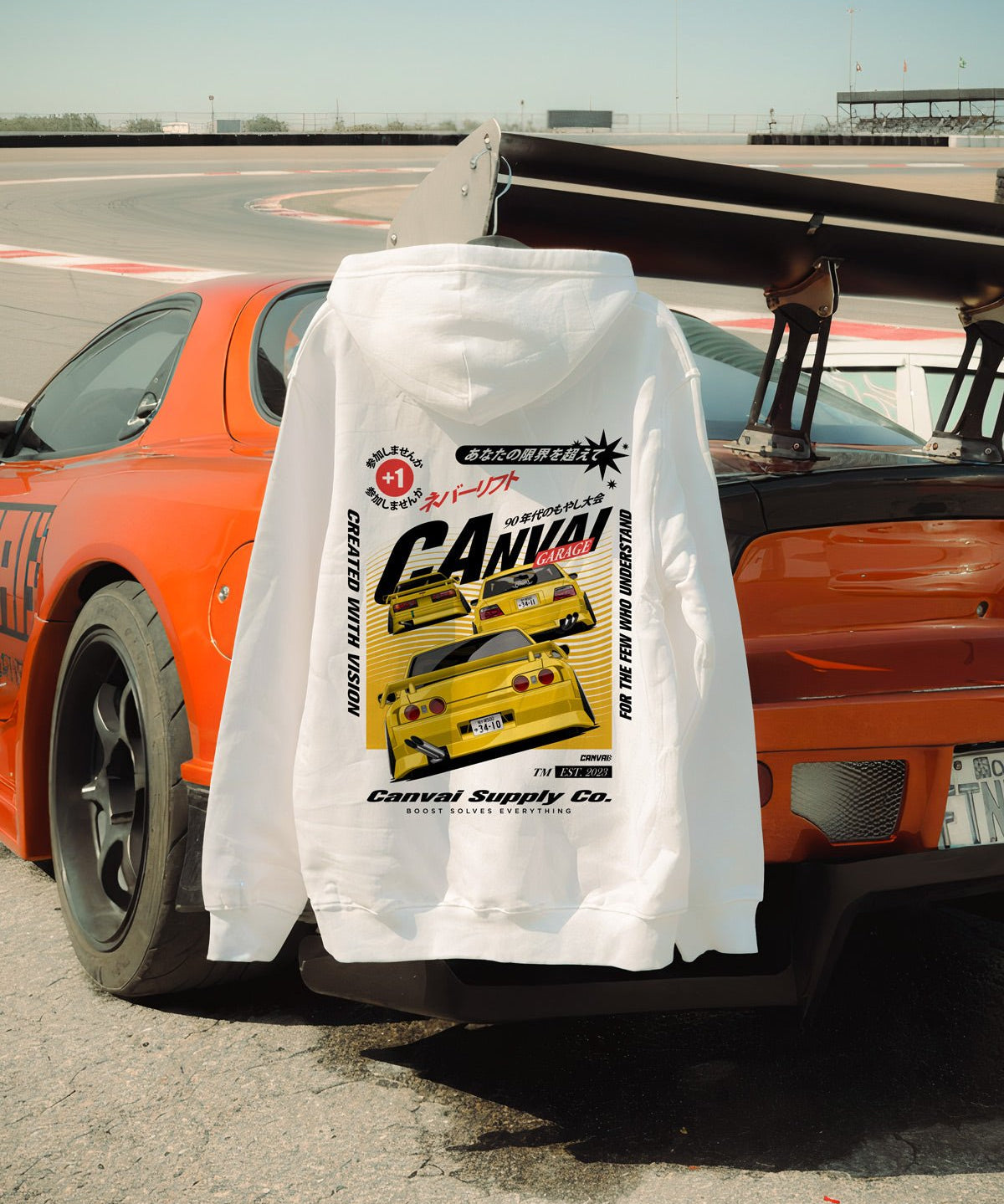 Unisex Hoodie "Touge" in White - Canvai