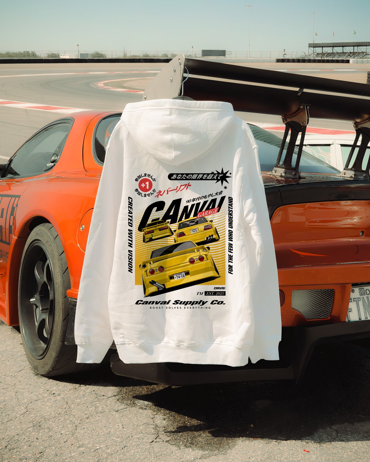 Unisex Hoodie "Touge" in White - Canvai