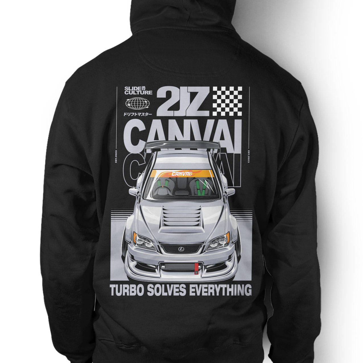 Unisex Hoodie "Turbo Solve Everything" in Black - Canvai